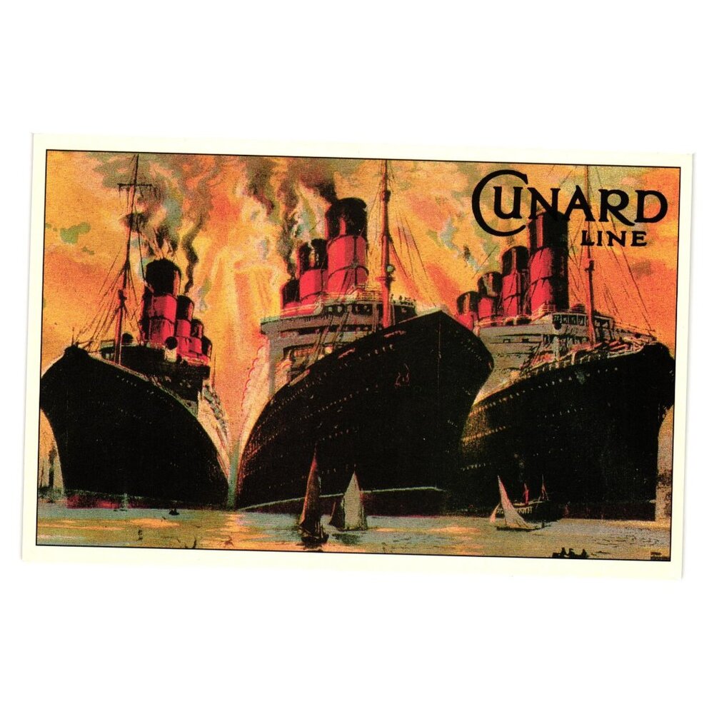 Cunard Line Marine Art Poster Mauretania Berengaria Aquitania 20s Big Three 1990